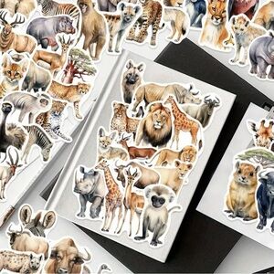 African Wildlife Animal Sticker Set of 50 Lion Rhino Giraffe Monkey Zebra Tiger